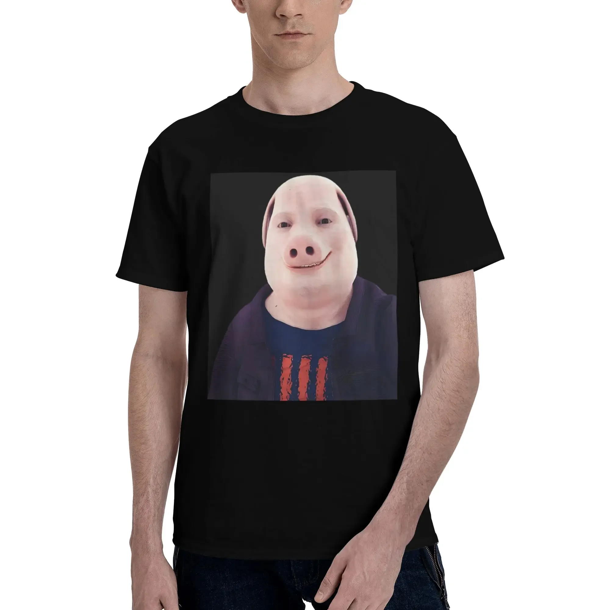 John Pork Smiling 100% Cotton T-Shirt Men's Fashion T Shirts Men O-Neck Short Sleeve S-6XL