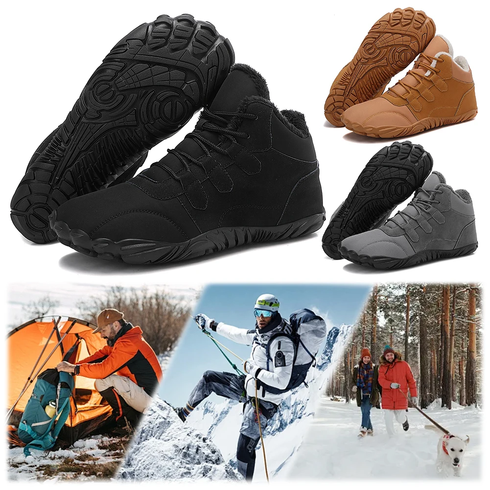 

Barefoot Snow Boots Desert Combat Boots Non Slip Minimalist Ankle Boots Thermal Plush Barefoot Shoes Comfortable for Men Women