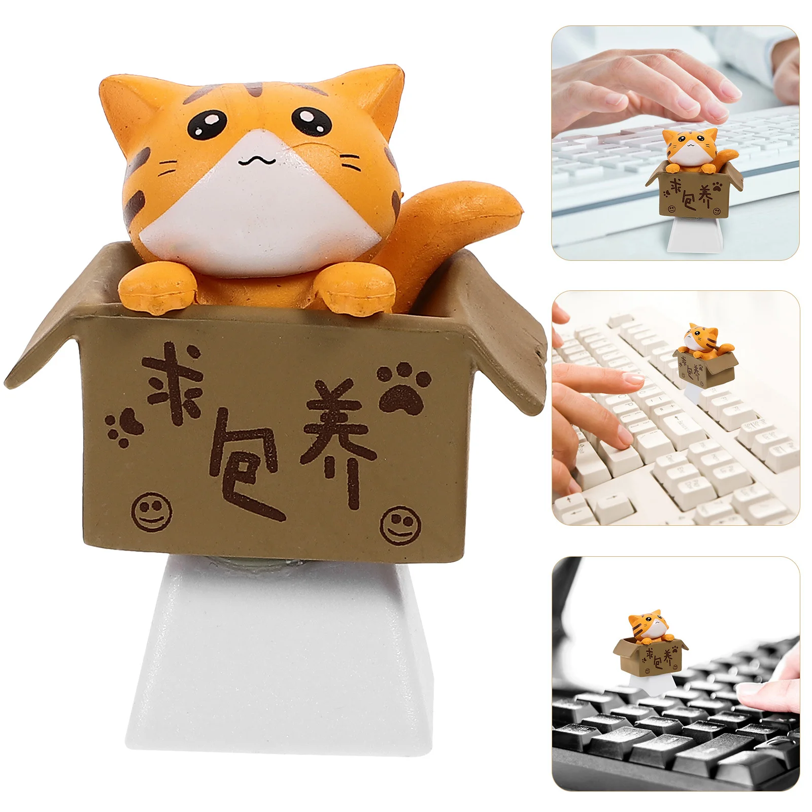 Adorable Cat in Box R4 Profile Keycap Custom DIY Mechanical Keyboard Caps Decoration Replacement Key Caps for Gaming Gift