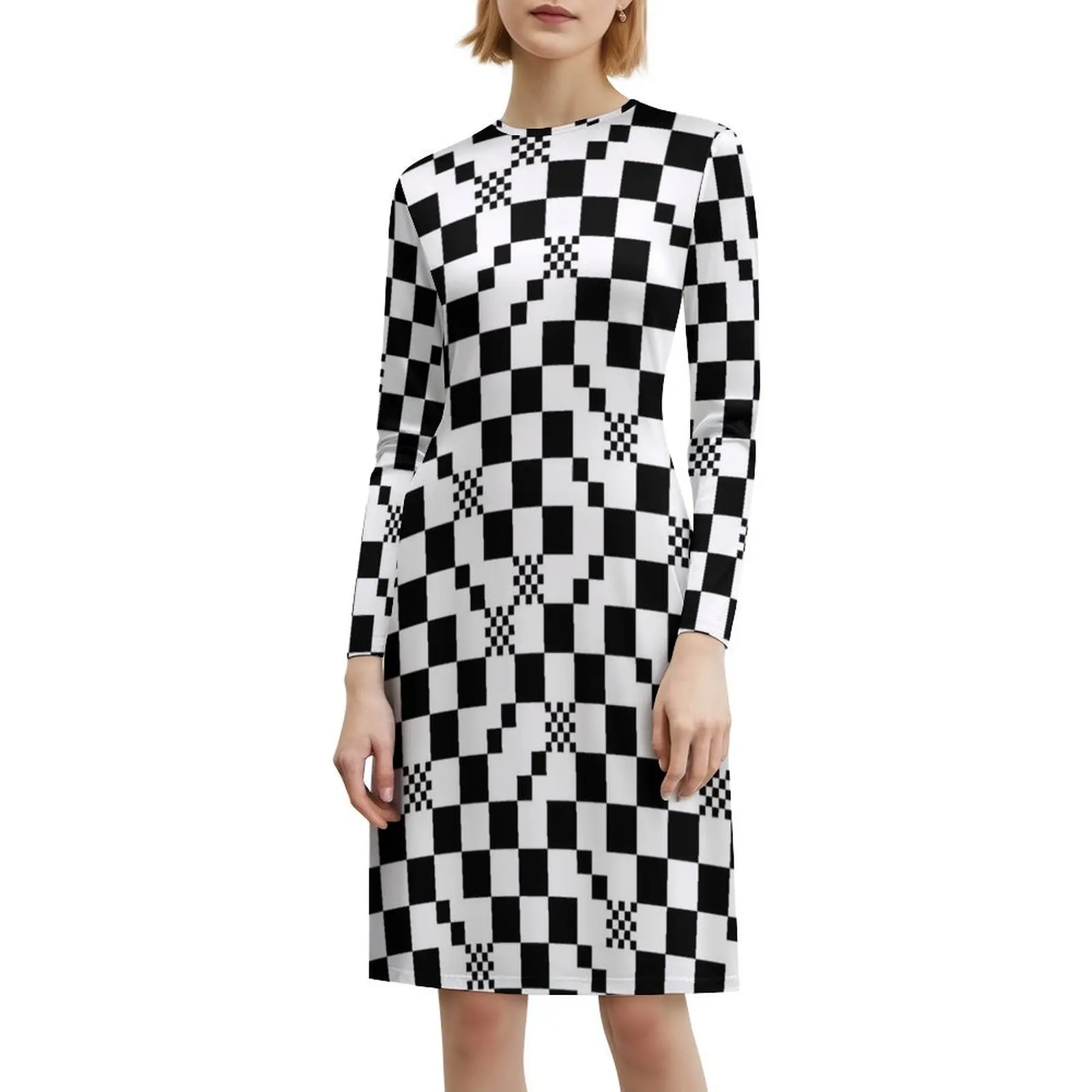 الشيكات في الشيكات // فستان بفتحة عنق على شكل قلب أبيض وأسود فستان حفلات صيفي أنيق للنساء نمط كر أسود و #6