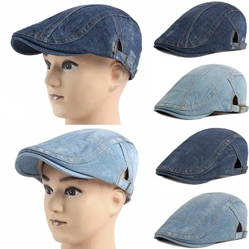 Brand Washed Denim Newsboy Caps Men Vintage Baker Boy Hat Driver Boinas Beret Hats Autumn Winter Adjustable Flat Caps for Women