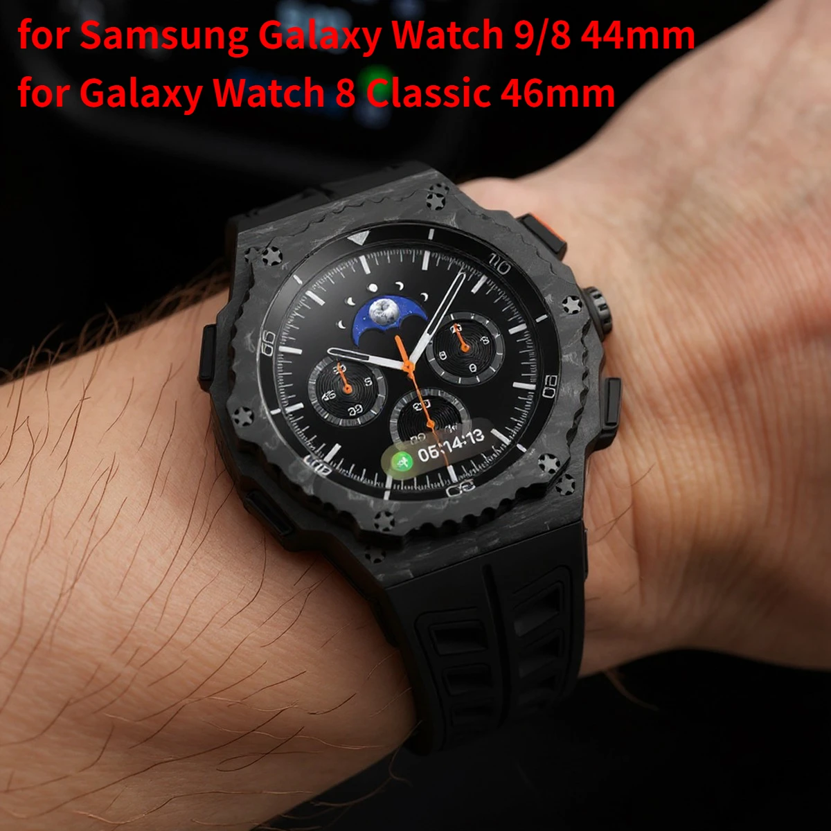 Luxury Modification Kit for Samsung galaxy watch 8 9 44mm/8 classic 46mm Silicone Strap+Carbon Fiber case galaxy 9/8/8 classic