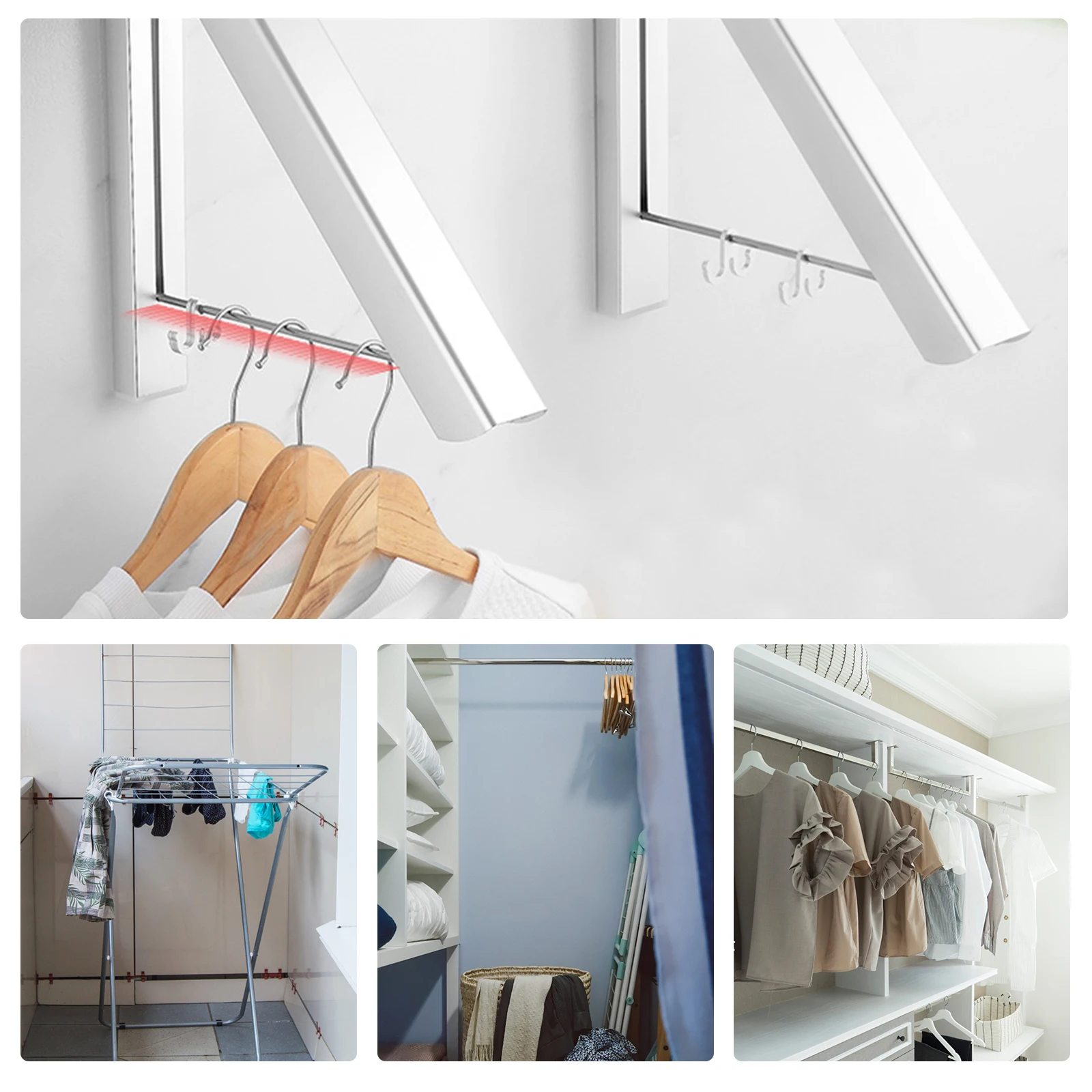

Wall Mounted Drying Rack Foldable Clothes Hanger Aviation Aluminum Home Laundry Washroom Strong Bearing Easy Clean Durability