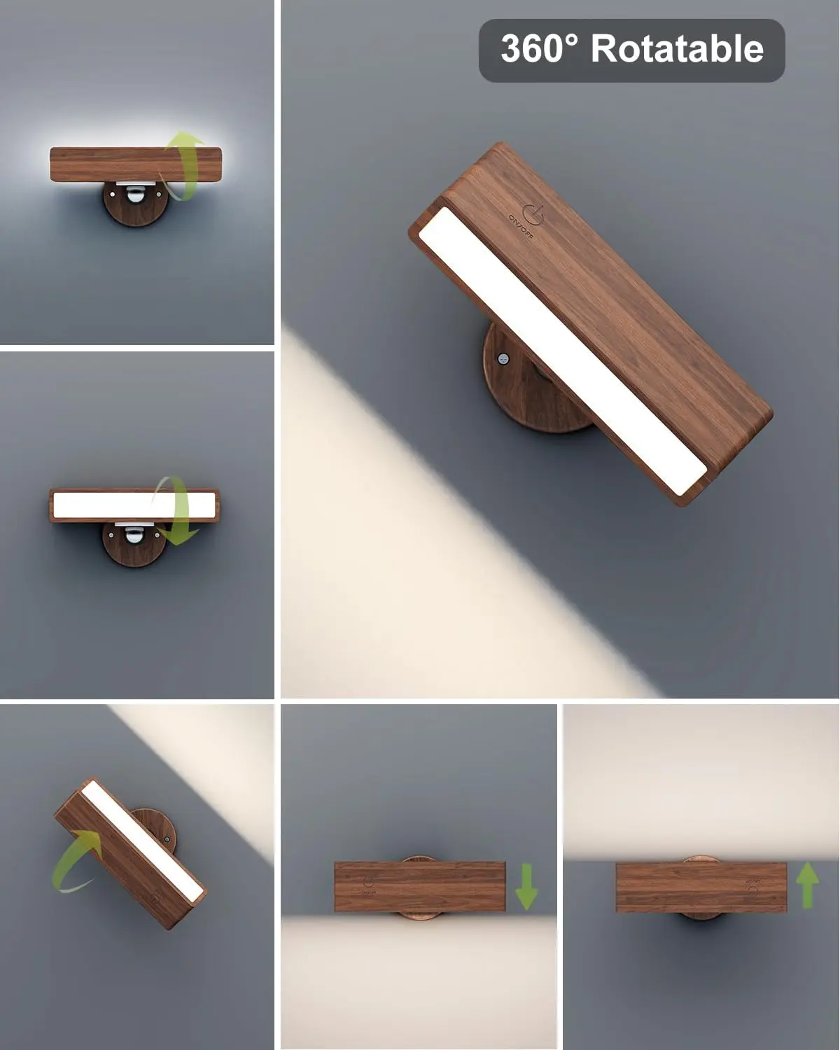 LED Wall Sconces Black walnut Wall Reading Light Rechargeable Led Mirror Light Modern Indoor Wall lamp Make up Reading Light