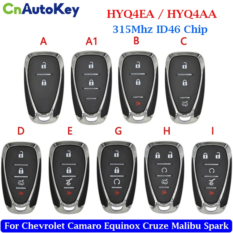 

Smart Remote Key Fob For Chevrolet Camaro Equinox Cruze Malibu Spark 315Mhz ID46 PCF7952 HYQ4EA/ HYQ4AA For Chevy Auto Key