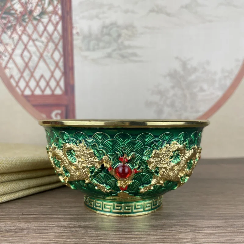 

Hand-painted Gilded Double Dragon Playing with Pearl Bowl Ornament New Chinese Style Home Entrance Office Decoration Double Drag