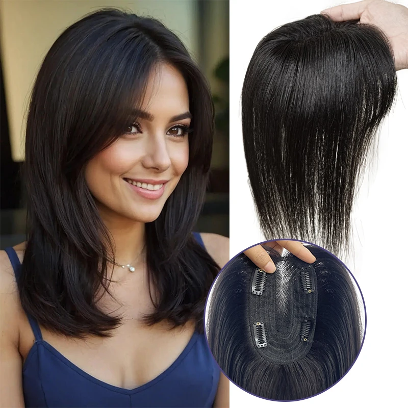 10 inch 100% Menselijk Haar 9*14 cm Haarnetje Clip in Haar Topper Extension Top Pruik Stuk voor Vrouwen met Dunner wordend Haar