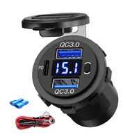 USB C Car Charger Socket Dual QC 3.0 & PD Quick Charge with Voltmeter Switch Socket Power Outlet for 12-24V Car Truck Motorcycle