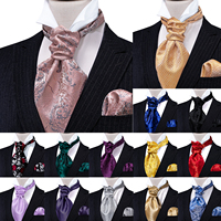 Barry.Wang Silk Men's Ascot Pocket Square Cufflinks Sets Luxury Jacqaurd Cravat Tie For Male Formal Casual Wedding Business Gift