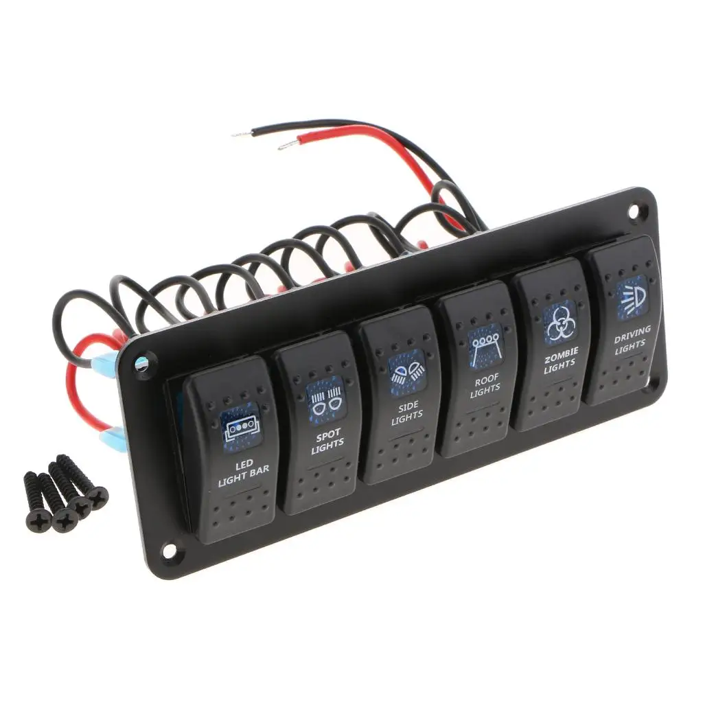 6 Gang Rocker Switch Panel for RV Marine Car Vehicles Truck Boat Panels