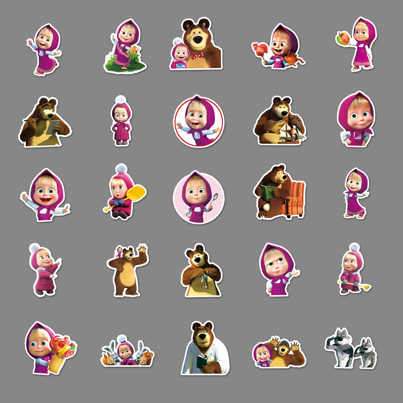 10/50PCS Cartoon Masha e l'orso Graffiti adesivi decalcomanie valigia computer portatile decorazione chitarra fai da te bambini classici giocattolo