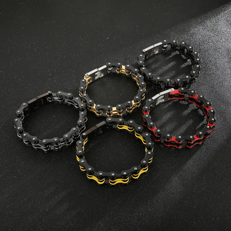 16mm Heavy Punk Black Red Motorcycle Bike Chain Bracelet Men Women Hiphop Orange Purple Stainless Steel Biker Bangle Jewellery