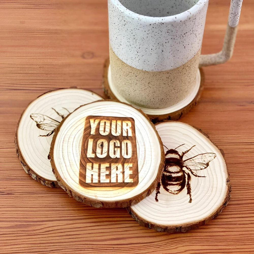Custom Wooden Coasters with Logo, Personalized Laser Engraved, Gift for Wedding Anniversary, Valentine\'s Day