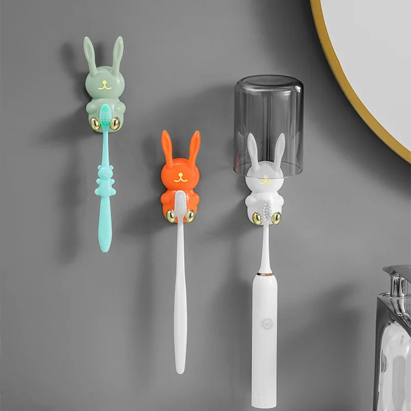 Soporte de cepillo de dientes con forma de conejo de dibujos animados, gancho creativo montado en la pared, organizador multifuncional, accesorios de baño