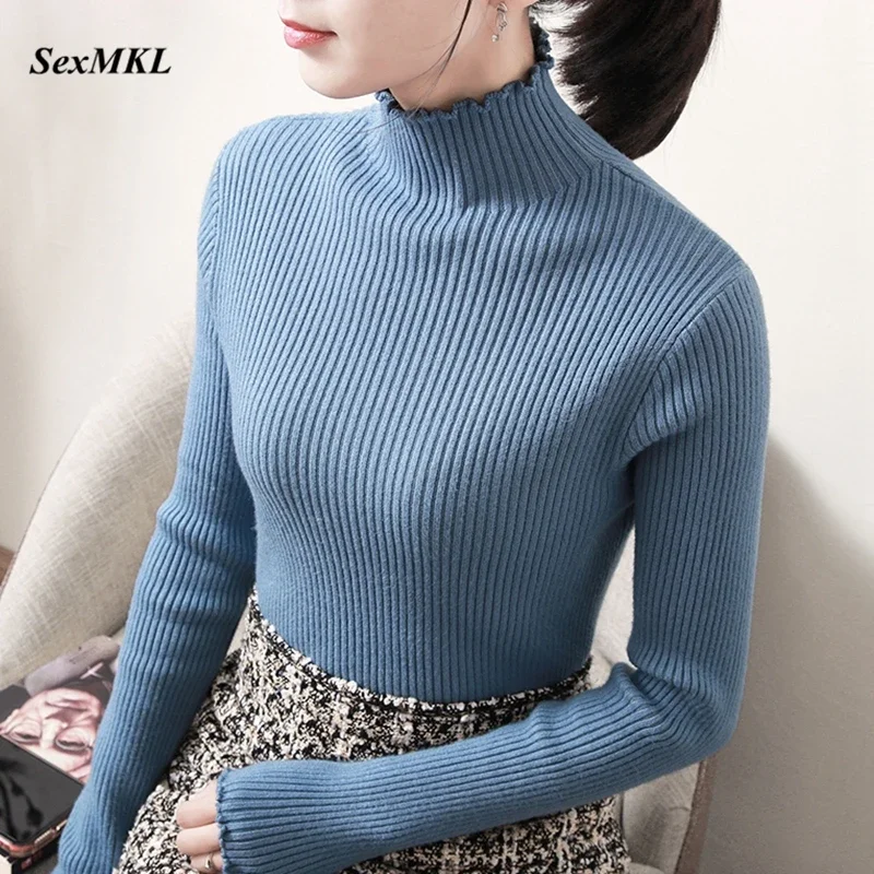 

Women Elegant Winter Sweaters 2022 Fashion Long Sleeve Casaul Knitted Ladies Tops Sexy Korean Clothes Slim White Pink Pullovers