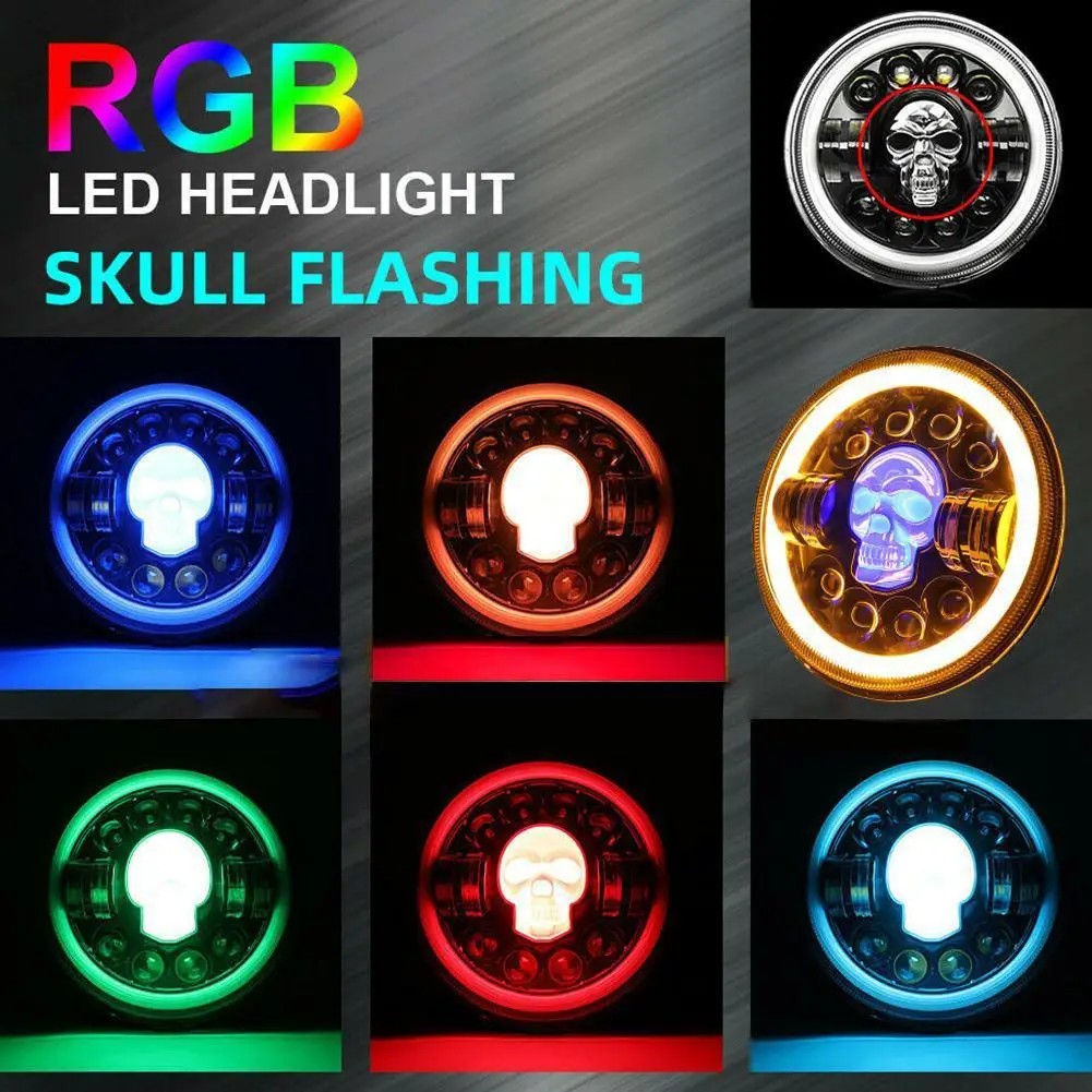 Motorcycle 5.75 Inch LED  Angel Eyes Headlight For Harley Touring Sportster 883 XL883 Street DRL Projector Round Skull Headlamp