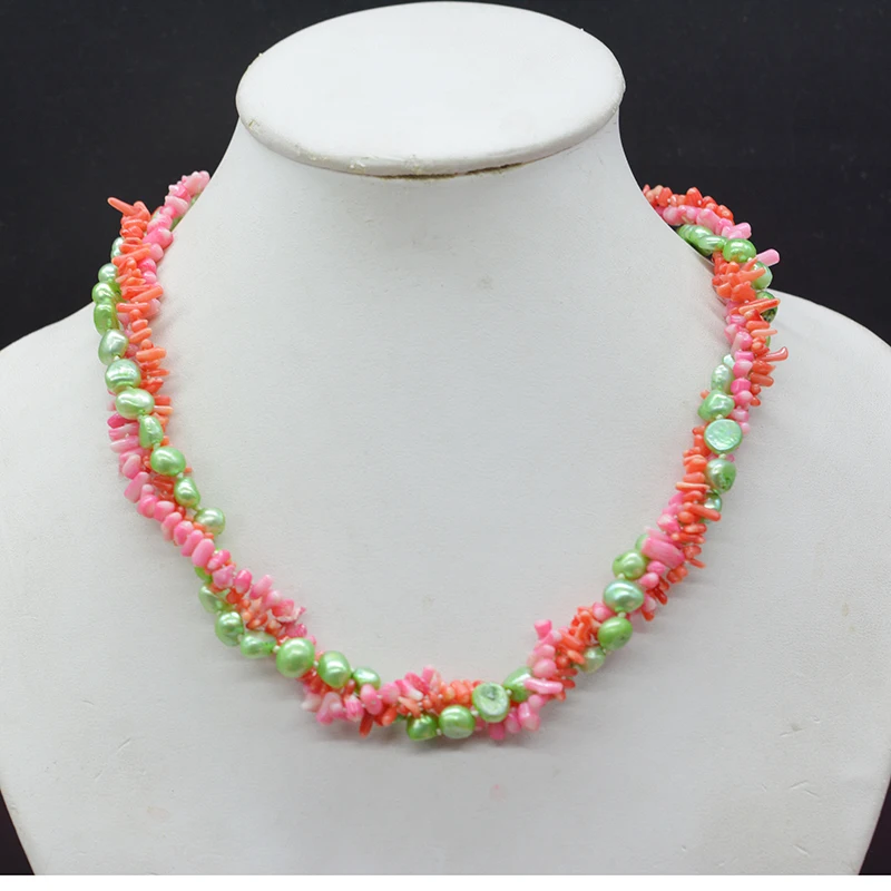 The most beautiful necklace for women. Natural irregular coral and natural baroque pearl necklace 19