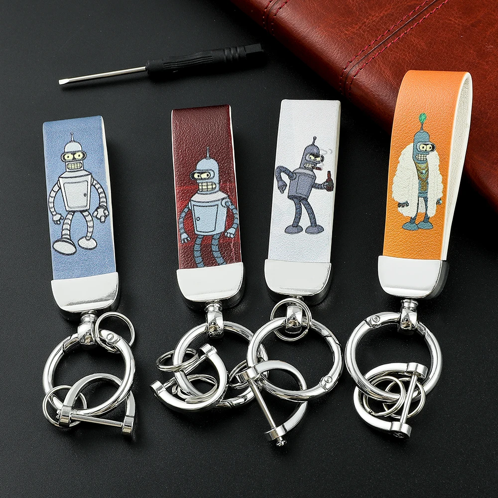 الكوميديا أنيمي فوتثرما المفاتيح لطيف روبوت مطبوعة قلادة Keyrings لحقيبة الظهر اكسسوارات حامل مفتاح معدني قابل للفتح