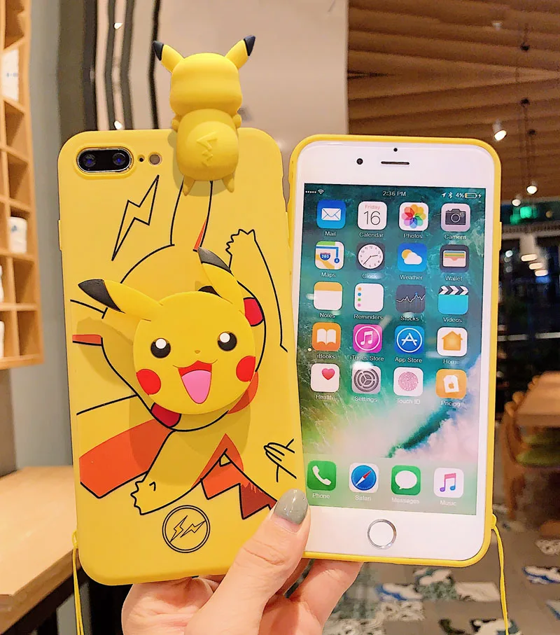 Etui na telefon iPhone 6 6s 7 8 X Xs Max XR 11 12 13 14 15 16 Pro Max SE Pokemon Pikachu z uchwytem na sznurku