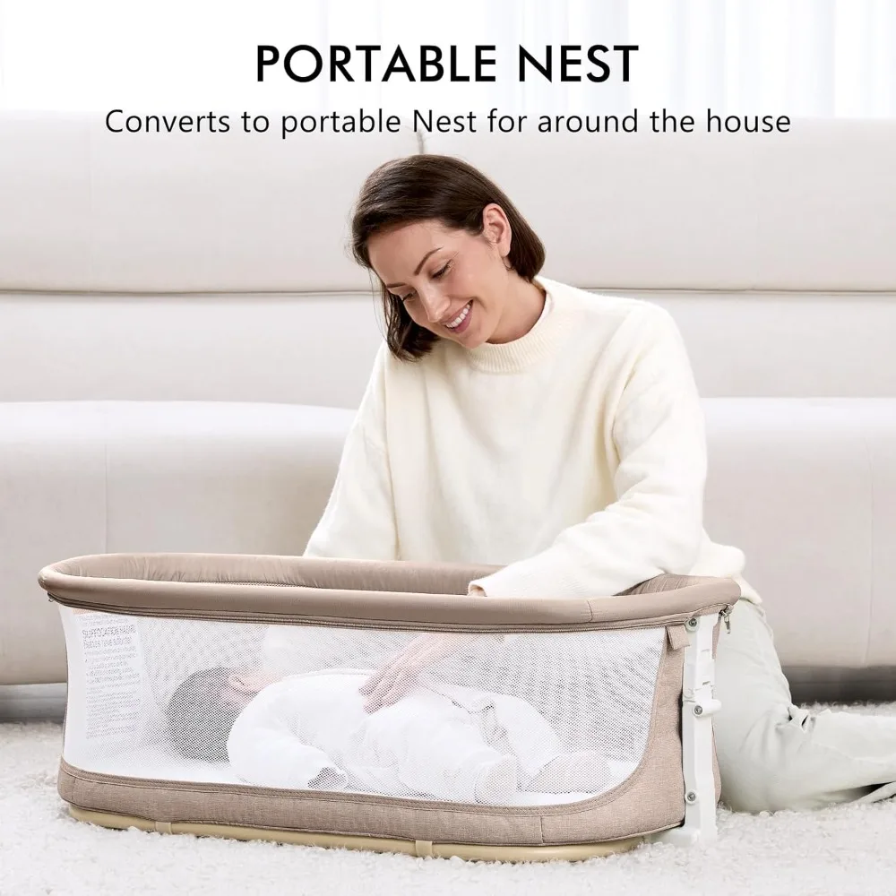 3 in 1 Baby Bassinet, Rocking Bassinets Bedside Sleeper with Calming Motion, Portable Nest for Newborn Infant, Breathable Mesh