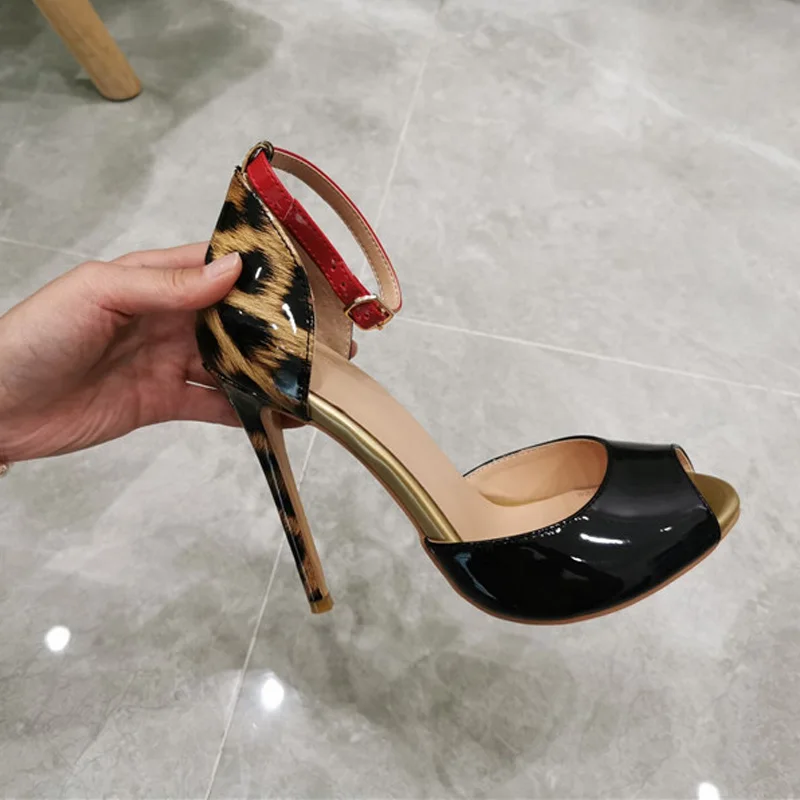 Onlymaker Peep Toe Thin High Heels Ladies Pumps Sexy  Shoes For Women Ankle Strap Black And Nude  Sandals Stiletto Plus Size