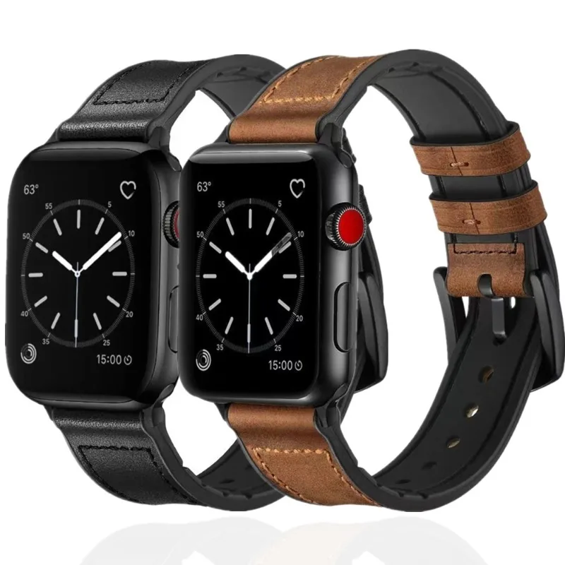 Silikon-Lederarmband für Apple Watch Ultra 2 49mm 46 45 44 38 40 41 42mm Business-Gürtel für iWatch Series 12 11 10 9 8 7 6 5 4