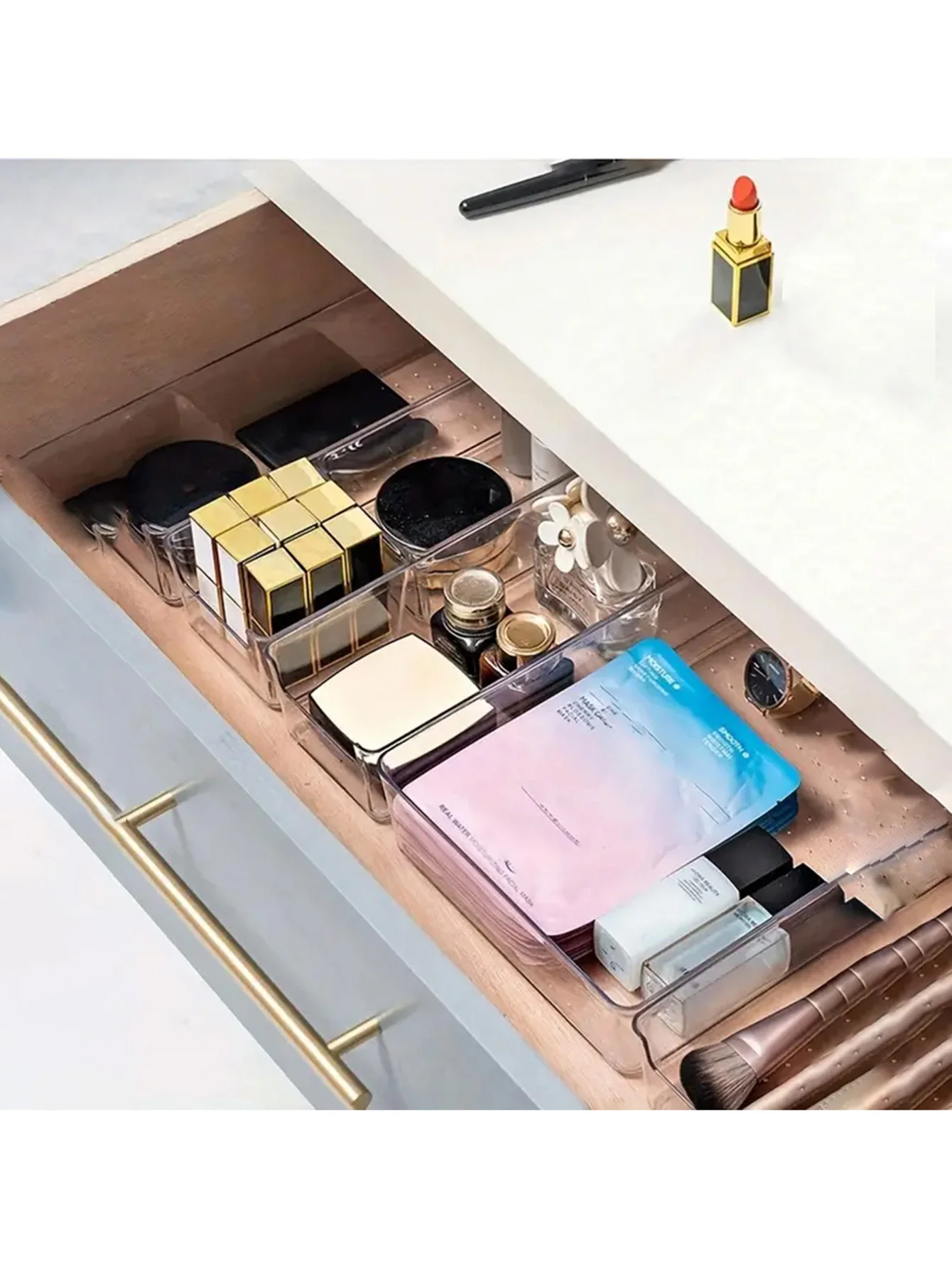 مجموعة صناديق تخزين للأدراج مكونة من 44 قطعة، ومجموعة تخزين بأدراج بلاستيكية شفافة متعددة الوظائف، وصندوق تخزين مقسم للأدراج والتخزين