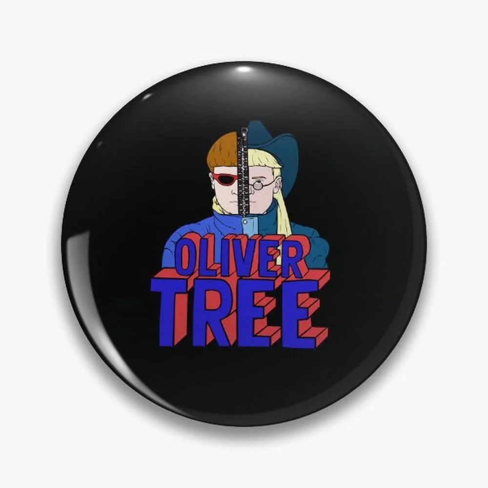 Premium Oliver Tree Split Face Portrait Music Artist Fan Pin Holographic Star Heart Pin Brooches Laminated Button Fashion Access