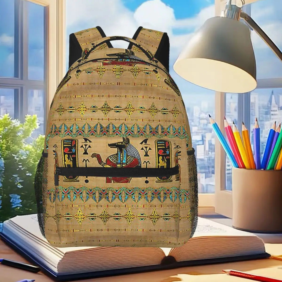 

Египетский анубис с орнаментом на папирусе, рюкзак для студентов, сумка для книг для мальчиков и девочек, детская школьная сумка, сумки на плечо для ноутбука для мужчин и женщин