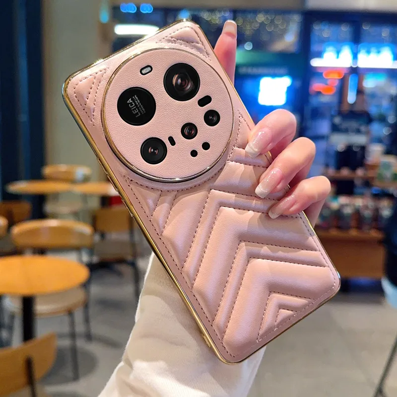 

Pink Premium Leather Phone Cases For Xiaomi 15 Ultra Mi 15 Pro Luxury High-end Gold Plating Camera Protection Shockproof Cover