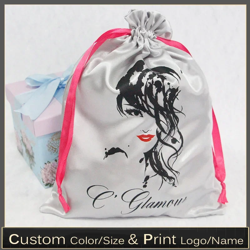 50PCS Custom Logo Virgin Hair Packaging Bags Wigs/Makeup/Clothes/Shoes/Eyelash/Bikini Cover Dust Bag Gift Pouch Wholesale