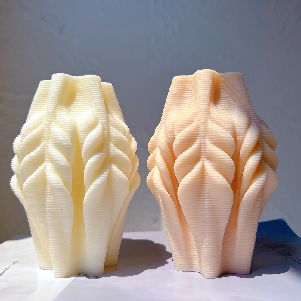 

Irregular Geometric Ripple Swirl Candle Silicone Mould Tapered Braided Stripe Pillar Soy Wax Silicone Mould