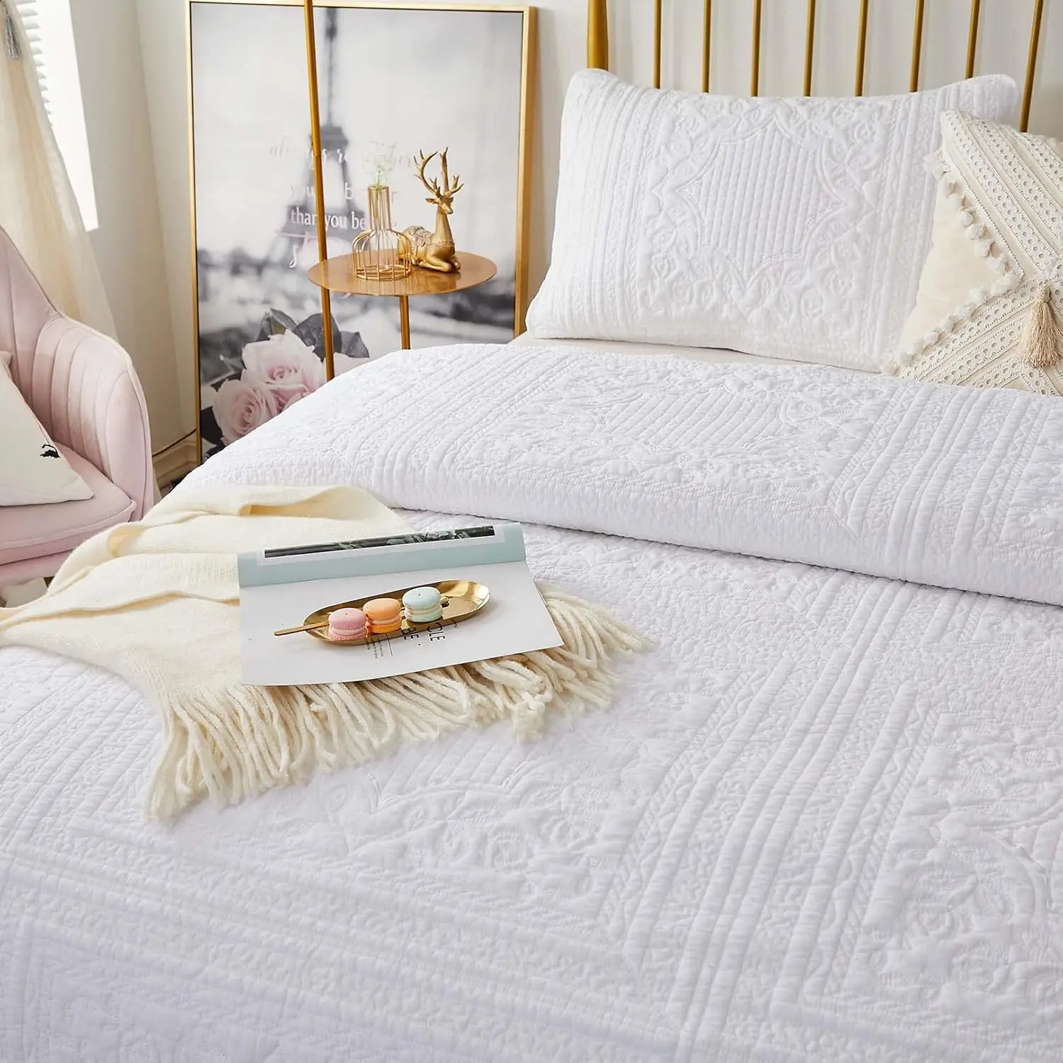 

Cotton Twin Quilt Set 2-Piece Lightweight Breathable Bedspread Coverlet for Single Bed Daybed with Pillow Sham