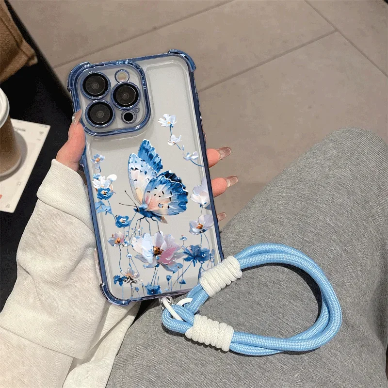 Coque de téléphone avec lanière papillon, étui pour Samsung Galaxy A56 A16 A15 A07 A06 A25 A55 A35 A36 A26 A54 S25 S24 S26 Ultra Edge S23 FE