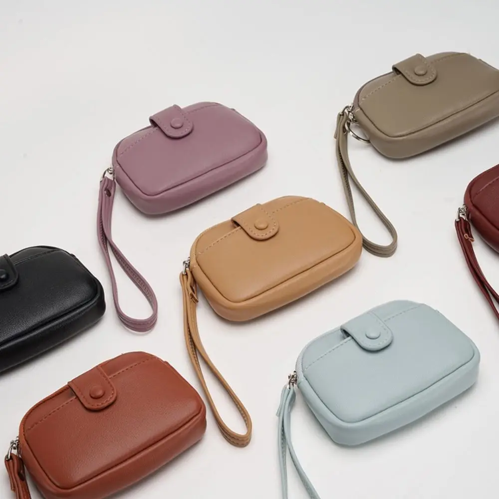 Retro with Wrist Lanyard Handheld Wallet Korean Style Mini Zipper Coin Purse Earphone Pouch Solid Color Small Item Bag Women