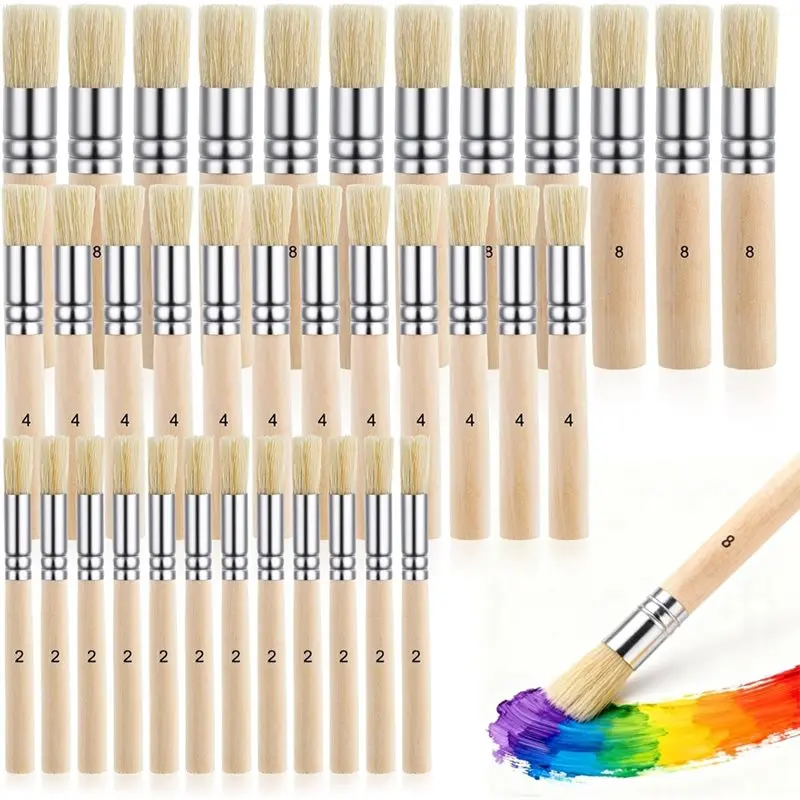 

MACH-Painting Set For Acrylic Painting Wooden Stencil Brushes 3 Sizes 36 Pieces Bristle Brush Wooden Handles