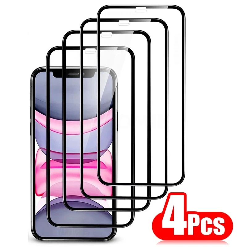 4PCS Tempered Protective Glass For iPhone 14 13 12 11 15 Pro Max Screen Protector On iPhone 14 Plus Pro 11 X XR XS Max Glass