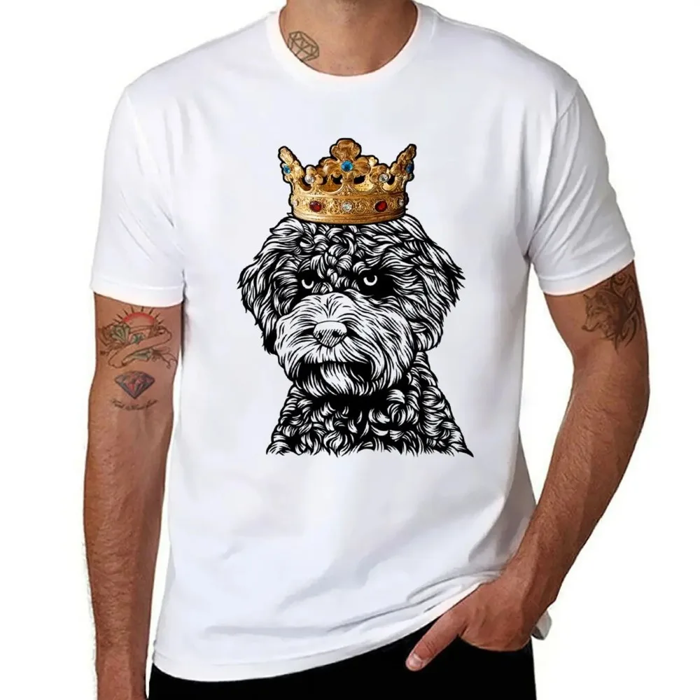 Summer Lagotto Romagnolo Dog Wearing Crown T-Shirt Sun Protective Outdoor Tee Top Men's Breathable Casual Cotton Fashion Tee