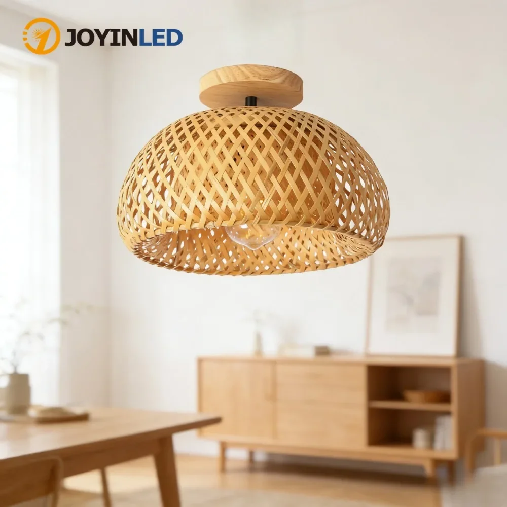 

JOYINLED Traditional Farmhouse Retro Design Woven Ceiling Bamboo Woven Rattan Ceiling Light Hallway Light Decoration Chandelier