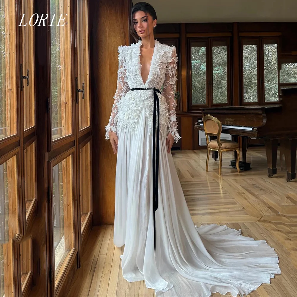 

LORIE Luxury Elegant A Line Civil Wedding Dress V Neck Bridal Dresses Noval Lace Engagement Wedding Gown Customized 2026