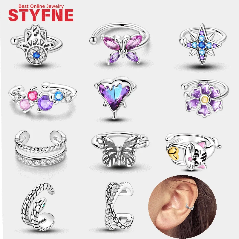 

Woman Earrings 925 Silver Color Zircon Earrings Purple Butterfly Cat Snake Earrings Fit Party Exquisite Jewelry Gift for Friends