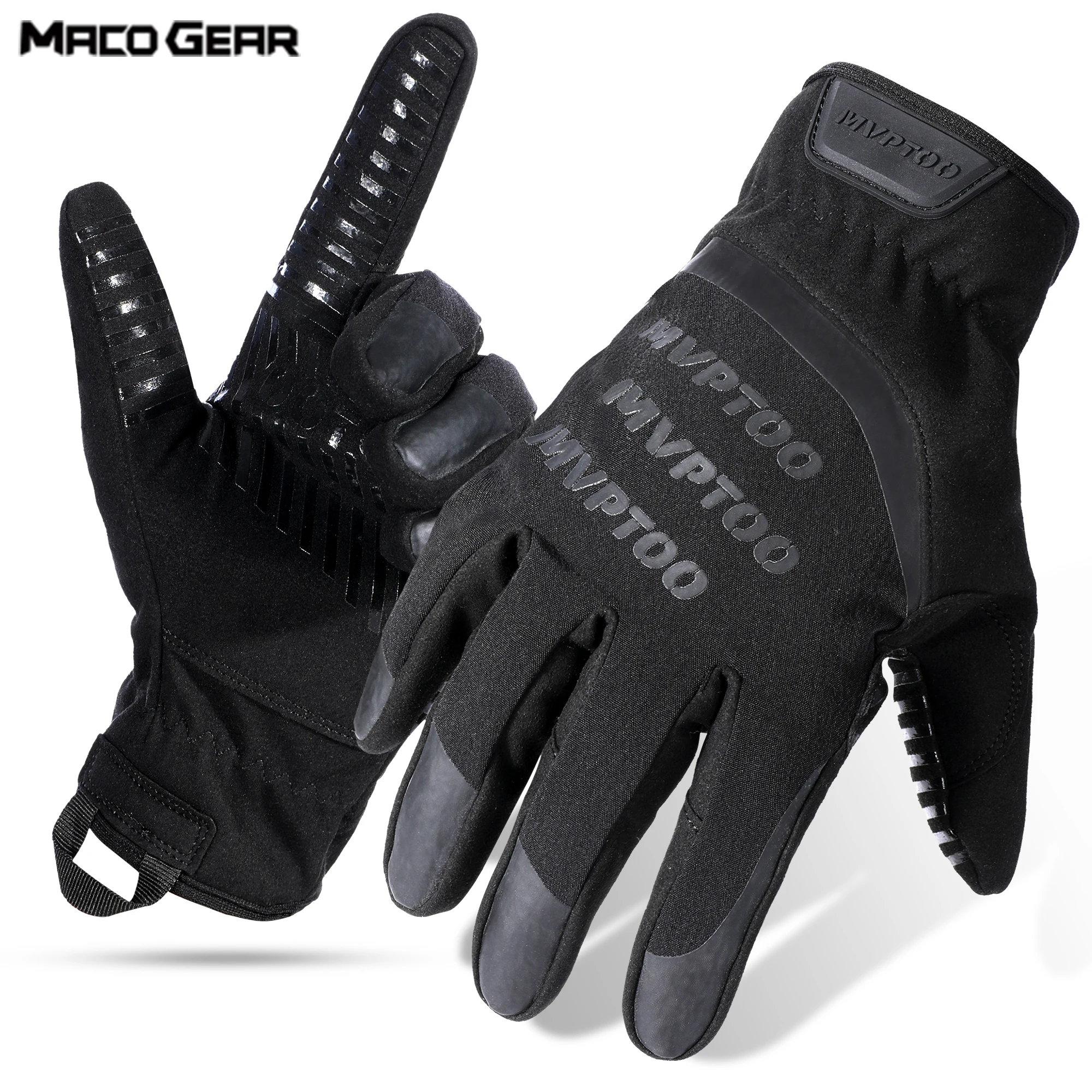 Winter Cycling Gloves Warm Fleece Lined Touch Screen Windproof Full Finger Gloves Water-Repellent for Bike Riding Running Hiking