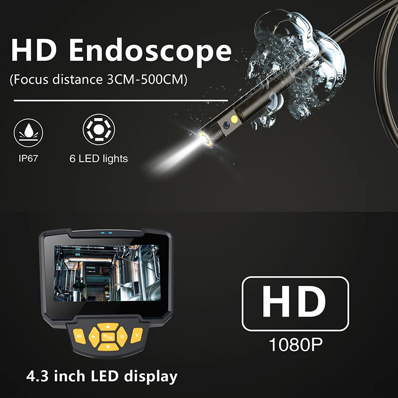 Imagem -02 - Câmera Endoscópica Industrial com Tela de 4.3 Polegadas Lente Única e Dupla de 8.0 mm hd 1080p Ip67 à Prova Dágua Câmera de Esgoto para Inspeção de Carro