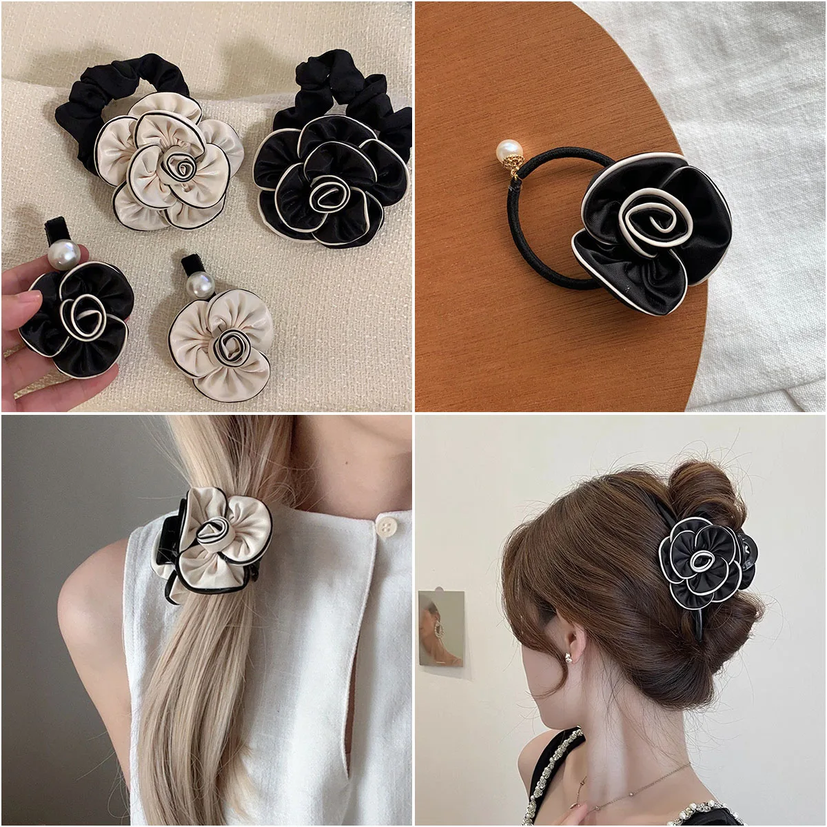 1 Pc Camellia Series Fabric Patches Artificial Pearl Flower Applique for Clothing Sewing Home Decor DIY Headwear Brooch Material