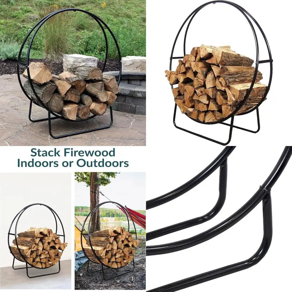 

48-Inch Outdoor Steel Firewood Rack - Indoor Round Tubular Holder, 700-lb Capacity
