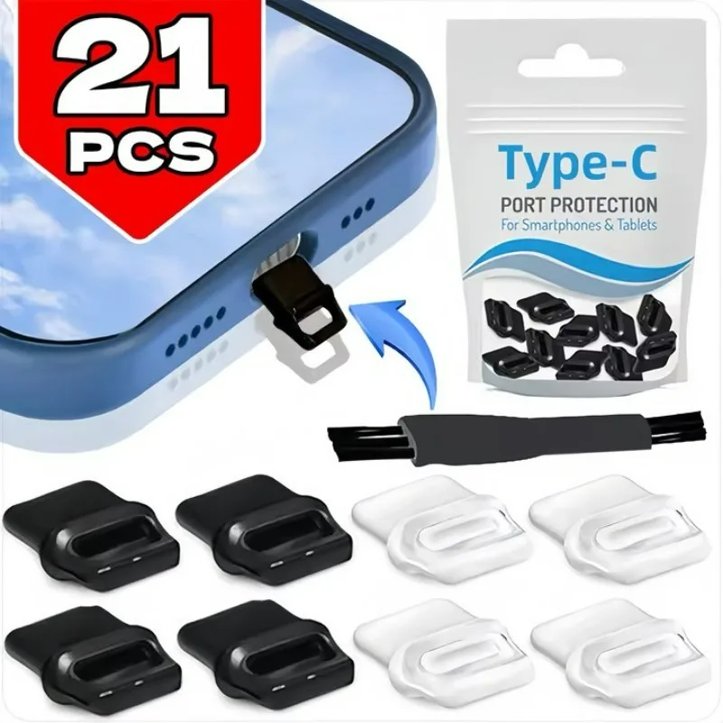 

DIY Type C Dust Plug with Hole for Charm Pendant USB C Charging Port Cover Protector Anti Dust Stoppers with Cleaning Brush Kit