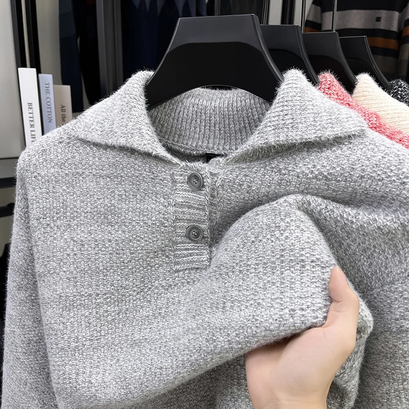 

Men's Wool Knitwear irt Collar Thiened Casual Pure Color Winter Warm Base Layer Top Faionable Comfortable Soft Wool Blend