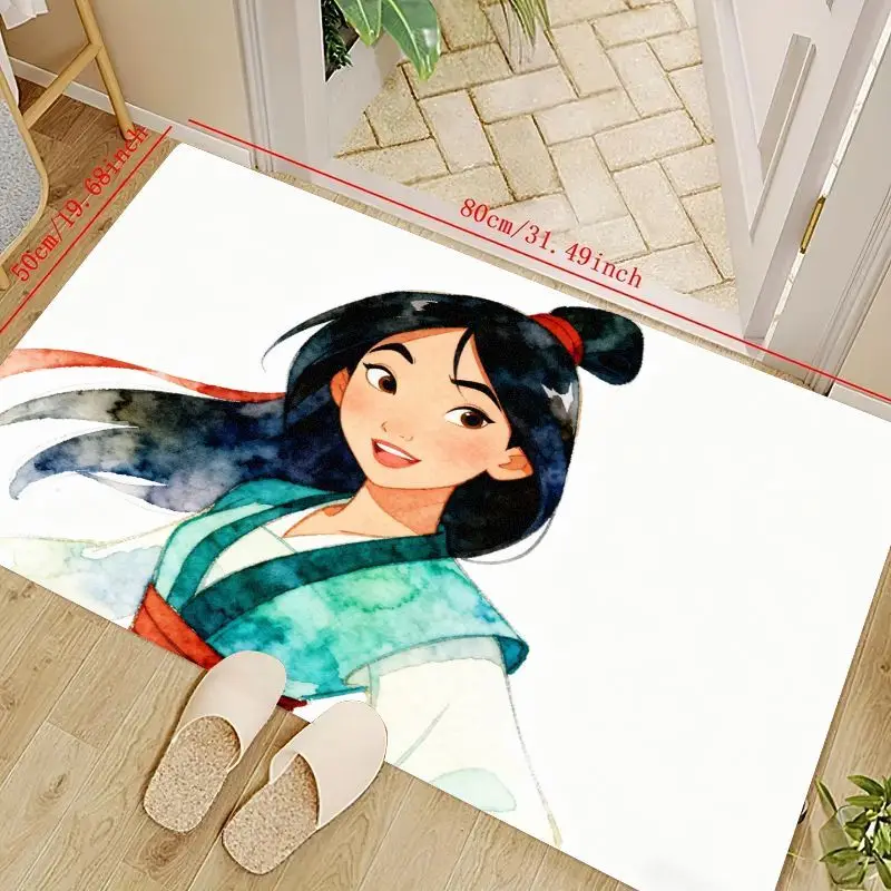 

1 шт., коврик Disney Princess Mulan с героями мультфильмов, акварельный стиль, 80x50 см (31,5x19,7 дюйма), нескользящий напольный коврик, моющийся декор