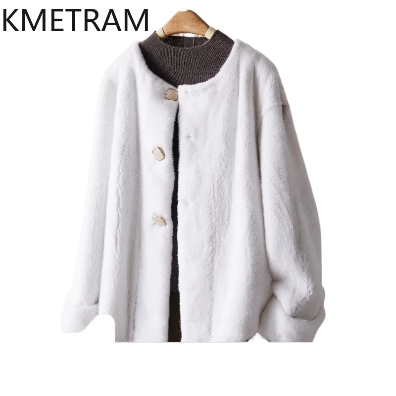 

KMETRAM 100% Mink Fur Coats Woman Round Collar Short Real Fur Coat 2025 Winter High End New in Outerwears Women Clothing пальто