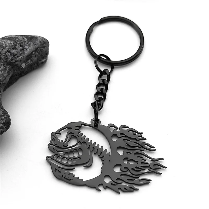 

Baseball Cartoon Angry Mean Face With Fire Key Chain For Women Men Stainless Steel Gold Color Hip Hop Hollow Jewelry Party Gift